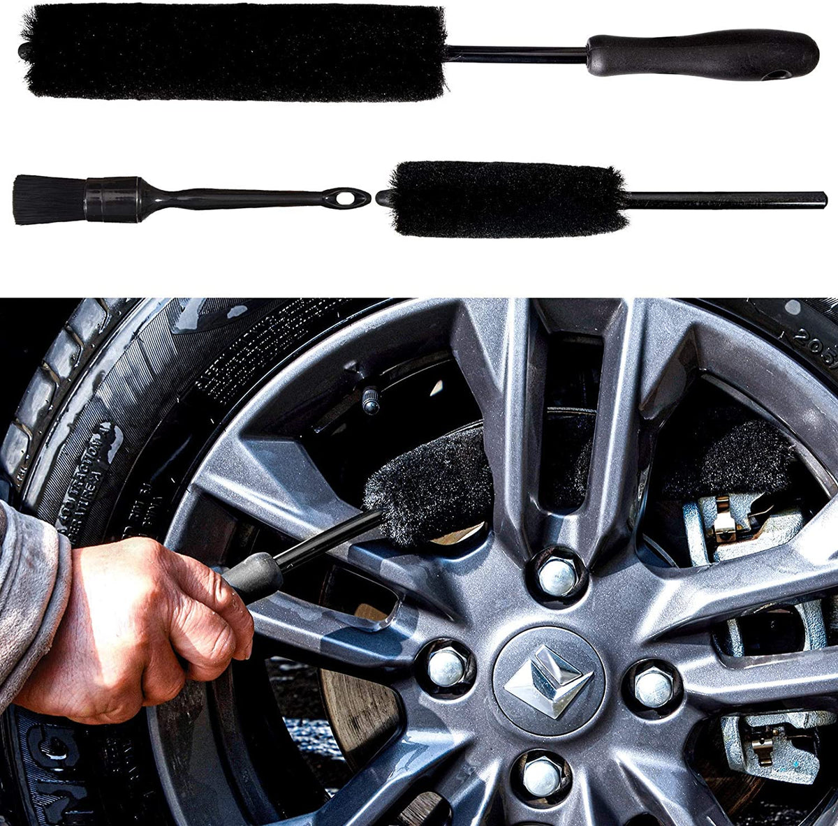 Car Wheel Cleaning Brush Set (3Pack) - Metal Free Synthetic Wheel Woolies Wheel  Brushes, Auto Detailing Rim Brushes, Soft Wool Wheel Brushes for Cleaning  Tires and Rims 