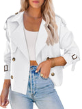Saodimallsu Women Crop Double Breasted Trench Coat Raglan Sleeve Work Office Cropped Jacket With Pockets