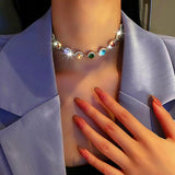 Colorful Crystal Choker Necklace Sparkly Rhinestone Chokers Necklaces Gold Chain Party Prom Neck Jewelry for Women (1-Colorful)