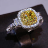 925 Sterling Silver Full Diamond Ring 18K Gold Shiny Citrine Ring Square Cut Cubic Zirconia Promise Rings CZ Yellow Gem Cocktail Rings Eternity Engagement Wedding Band Ring for Women Z.46 (US Code 8)