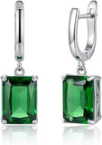 Silver Birthstone Hoop Earrings Square Cubic Zirconia Gemstone Jewelry for Women