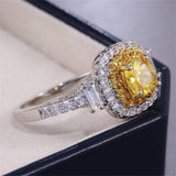925 Sterling Silver Full Diamond Ring 18K Gold Shiny Citrine Ring Square Cut Cubic Zirconia Promise Rings CZ Yellow Gem Cocktail Rings Eternity Engagement Wedding Band Ring for Women Z.46 (US Code 8)