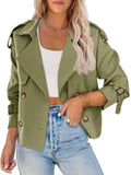 Saodimallsu Women Crop Double Breasted Trench Coat Raglan Sleeve Work Office Cropped Jacket With Pockets