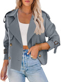 Saodimallsu Women Crop Double Breasted Trench Coat Raglan Sleeve Work Office Cropped Jacket With Pockets