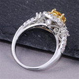 925 Sterling Silver Full Diamond Ring 18K Gold Shiny Citrine Ring Square Cut Cubic Zirconia Promise Rings CZ Yellow Gem Cocktail Rings Eternity Engagement Wedding Band Ring for Women Z.46 (US Code 8)