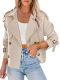 Saodimallsu Women Crop Double Breasted Trench Coat Raglan Sleeve Work Office Cropped Jacket With Pockets
