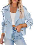 Saodimallsu Women Crop Double Breasted Trench Coat Raglan Sleeve Work Office Cropped Jacket With Pockets