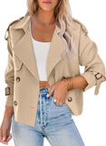 Saodimallsu Women Crop Double Breasted Trench Coat Raglan Sleeve Work Office Cropped Jacket With Pockets