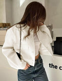 Womens Cropped Bomber Jacket Button Down Varsity Jackets Shackets with Pockets