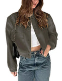 Womens Cropped Bomber Jacket Button Down Varsity Jackets Shackets with Pockets