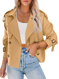 Saodimallsu Women Crop Double Breasted Trench Coat Raglan Sleeve Work Office Cropped Jacket With Pockets