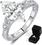 4CT Moissanite Engagement Rings for Women, Perfect for Romantic Proposal, Marquise Cut D Color VVS1 Lab Grown Moissanite, Celtic Knot Sterling Silver White Gold Plated, Christmas Gift