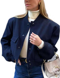 Womens Cropped Bomber Jacket Button Down Varsity Jackets Shackets with Pockets