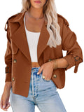 Saodimallsu Women Crop Double Breasted Trench Coat Raglan Sleeve Work Office Cropped Jacket With Pockets