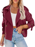 Saodimallsu Women Crop Double Breasted Trench Coat Raglan Sleeve Work Office Cropped Jacket With Pockets