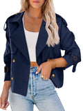 Saodimallsu Women Crop Double Breasted Trench Coat Raglan Sleeve Work Office Cropped Jacket With Pockets