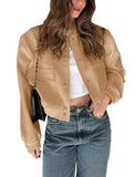Womens Cropped Bomber Jacket Button Down Varsity Jackets Shackets with Pockets