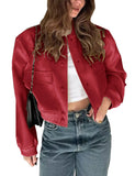 Womens Cropped Bomber Jacket Button Down Varsity Jackets Shackets with Pockets