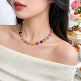 9pcs Chunky Beaded Necklaces for Women Colorful Resin Beaded Choker Necklace Set Layered Bohemia Summer Vacation Jewelry for Beach Party Daily Wear for Trendy Women