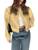 Womens Cropped Bomber Jacket Button Down Varsity Jackets Shackets with Pockets