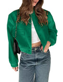 Womens Cropped Bomber Jacket Button Down Varsity Jackets Shackets with Pockets