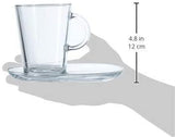 Mugs with Saucers Set Clear Glass Cups 13 1/4 oz for Coffee Tea Drinks 4 pcs