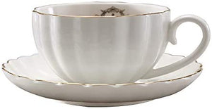 Heasa Porcelain British Royal Series Singel Tea Coffee Cup with Saucer, 8 Ounce Cappuccino cup, Latte cup, Expresso Mug(White for one)