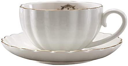 Heasa Porcelain British Royal Series Singel Tea Coffee Cup with Saucer, 8 Ounce Cappuccino cup, Latte cup, Expresso Mug(White for one)