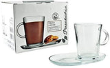 Mugs with Saucers Set Clear Glass Cups 13 1/4 oz for Coffee Tea Drinks 4 pcs