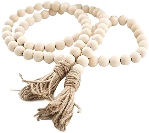 58in Wood Beads Garland Farmhouse Beads - Natural Prayer Wood String Beads Decorative Beads for Wall Hanging Vase Handle Door Decor