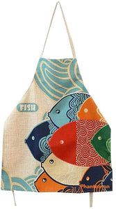 Phantomon Aprons for Women Cotton Apron Cartoon Japanese Style Lovely Fish Print Chef Kitchen Cooking Funny Aprons (kids)