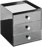 mDesign Plastic Home Office Desk Organizer Storage Station - Holds Gel Pens, Erasers, Tape, Push Pins, Pencils, Markers - Compact, Space Saving - 3 Drawers - Black/Clear