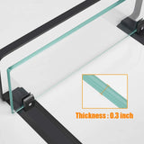 Hoimpro Bathroom Lavatory Glass Shower Shelf, Tempered Glass 2 Tier Shelves with Towel Bar Wall Mounted Shower Storage, Square Style, Heavy Duty Aluminum/Matte Black