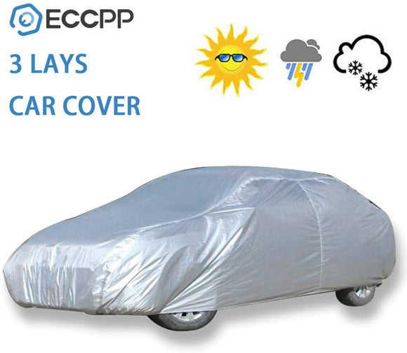 ECCPP Universal Fit 100% Breathable Waterproof Frost Resistant Cover All Weather Protection Auto Car Cover with Polyester for All Cars 210 Inch Long Silver Grey - 1 Year Warranty