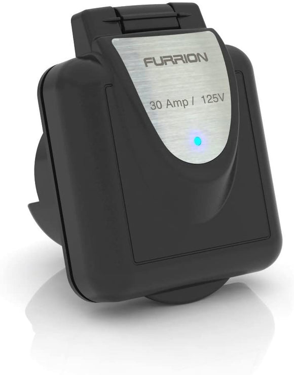 Furrion F30INS-BS-AM Black Square 30 Amp RV Inlet with Stainless Steel Plate and Power Smart LED