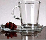Mugs with Saucers Set Clear Glass Cups 13 1/4 oz for Coffee Tea Drinks 4 pcs