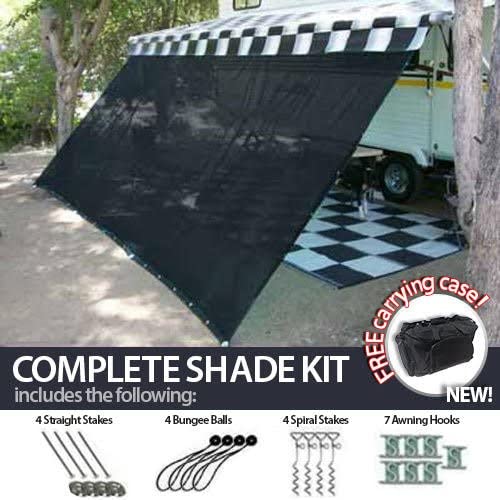 10' x 16' RV Awning Shade (Black) Complete Kit with Carry Bag Canopy Shelter Screen Panel and Awning Maintenance Manual Motor Home Trailer Awning Shade