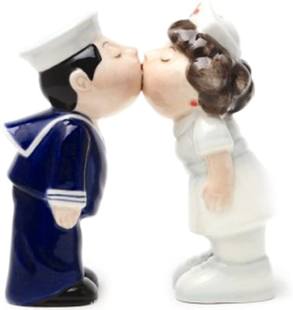 Nurse and Sailor Kissing Magnetic Ceramic Salt and Pepper Shakers