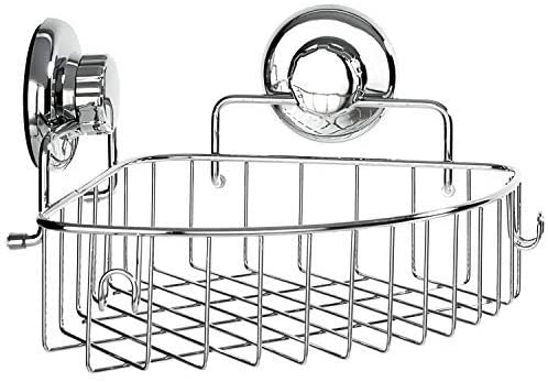 HASKO accessories - Corner Shower Caddy with Suction Cup - Stainless Steel Basket for Bathroom Storage (Chrome)
