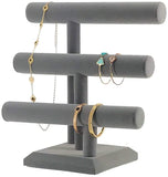 7TH VELVET 2 Tiers Gray Velvet Jewelry Tower Bracelet Holder Jewelry Display Stand Desktop Jewelry Organizer T-Bar Bracelet Necklace Jewelry Display Stand for Home Organization (Gray-2 Tier)