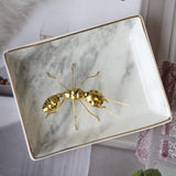 Marble Ceramic Jewelry Tray Ring Dish Ring Holder Display Organizer with Golden Edged Wedding Valentine's Day Housewarming Gift (Grey, 5.3inch)