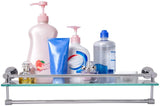 Brakites Tempered Glass Bathroom Shelf, Wall Mounting Glass Shelf with Towel Bar Wall Mounted Shower Storage 23.6 by 4.7 inches