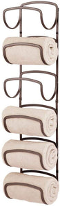 mDesign Bathroom Small Towel Rack Holder & Organizer - Six Levels - Modern Decorative Wall Mount Storage of Washcloths, Hand Towels - Satin