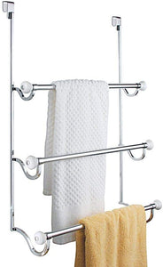iDesign 73410 York Metal Over the Shower Door Towel Rack, Hooks for Master, Guest, Kids' Bathroom, 4.75" x 17.75" x 22.5", Chrome