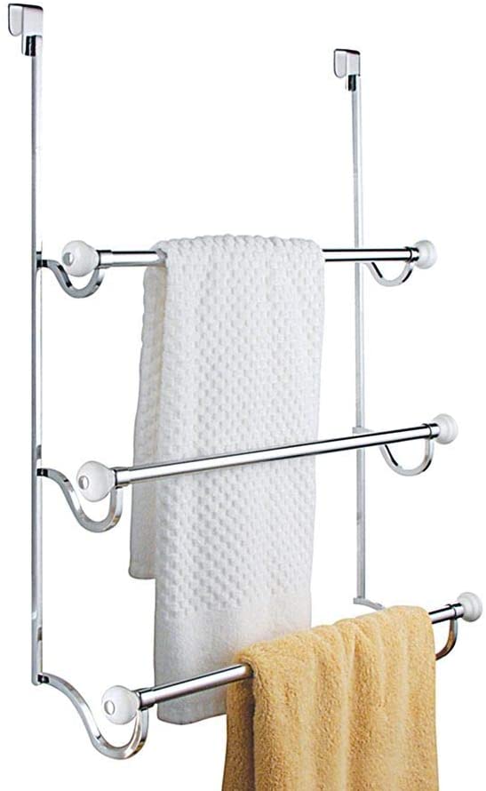 iDesign 73410 York Metal Over the Shower Door Towel Rack, Hooks for Master, Guest, Kids' Bathroom, 4.75