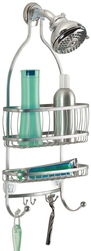 iDesign York Metal Wire Hanging Shower Caddy, Extra Wide Space for Shampoo, Conditioner, and Soap with Hooks for Razors, Towels, and More, 10