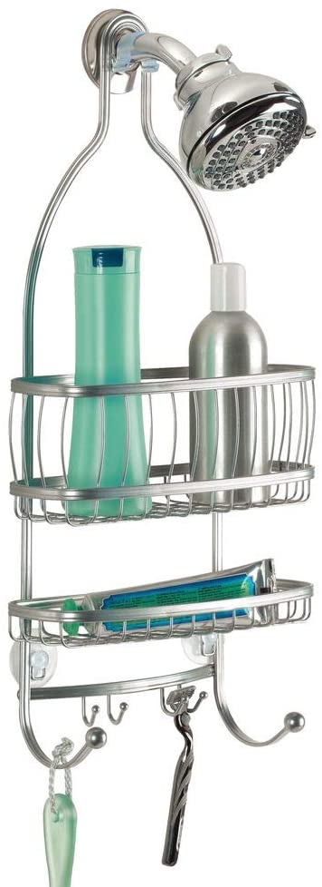 iDesign York Metal Wire Hanging Shower Caddy, Extra Wide Space for Shampoo, Conditioner, and Soap with Hooks for Razors, Towels, and More, 10