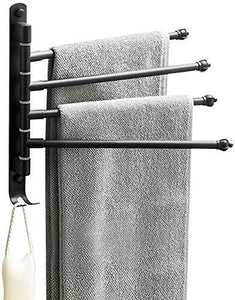 Lonffery Outdoor Towel Rack, Black Bathroom Rack, 4-Arm Wall Towel Bar for Pool, Hot Tub, Spa, Matte Black