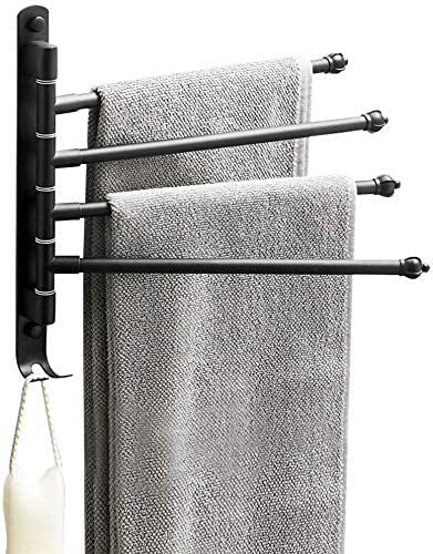 Lonffery Outdoor Towel Rack, Black Bathroom Rack, 4-Arm Wall Towel Bar for Pool, Hot Tub, Spa, Matte Black