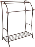 mDesign Large Freestanding Towel Rack Holder with Storage Shelf - 3 Tier Metal Organizer for Bath & Hand Towels, Washcloths, Bathroom Accessories - Bronze/Warm Brown